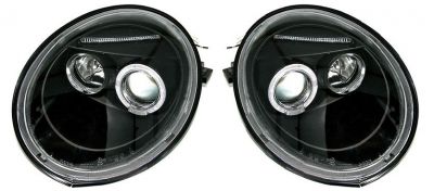 Headlights with Angeleyes clear/black for VW Beetle