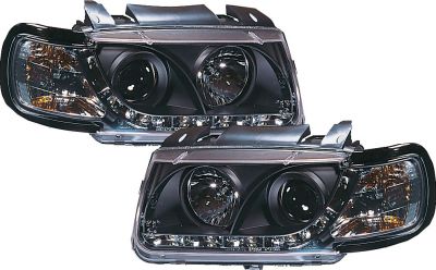 H1/H1 Scheinwerfer DRAGON LIGHTS SCHWARZ inkl. Blinker passend für VW Polo 6N Mod. 95-99