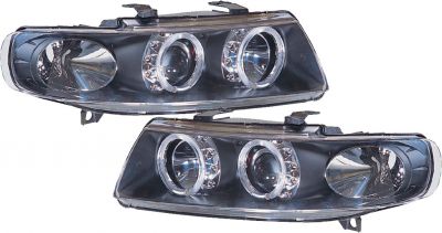 H1/ H1 Headlights with Angeleyes BLACK fit for Seat Toledo/Leon Typ1M/L Bj. 99-05